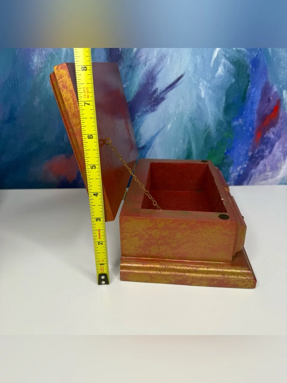 Wood Jewelry Box Marked Handcrafted at the Maine State Prison Trinket Box Red